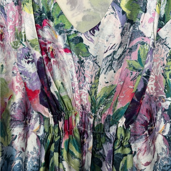 Sundance Samantha Sugarplum Garden Floral Blouse Silk V Neck Pintuck Watercolor - Picture 2 of 11